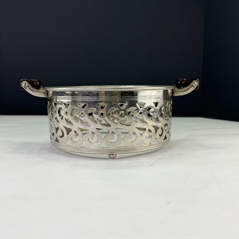 Vintage Manning Bowman Filigree Silverplate Serving Dish Ring With Handles